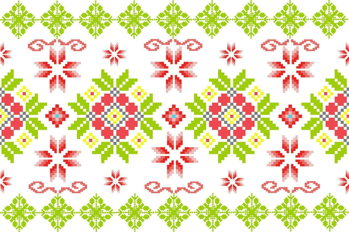 Floral Cross Stitch Embroidery on white background.geometric ethnic oriental seamless pattern traditional.Aztec style abstract vector illustration.design for texture,fabric,clothing,wrapping,sarong.