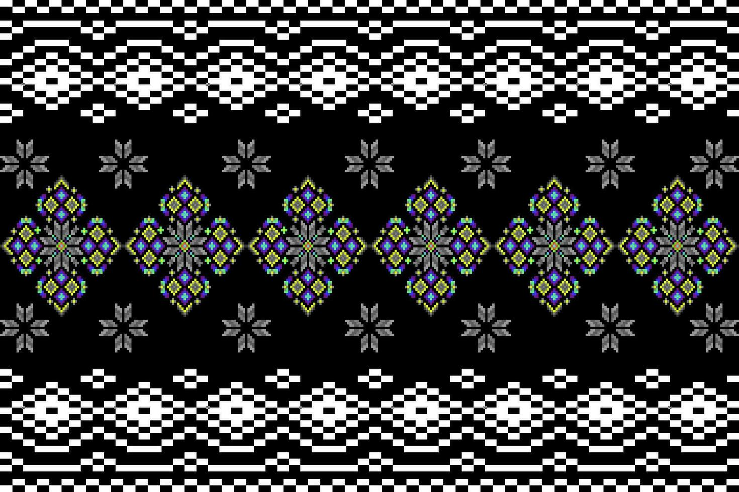 Floral Cross Stitch Embroidery on white background.geometric ethnic oriental seamless pattern traditional.Aztec style abstract vector illustration.design for texture,fabric,clothing,wrapping,sarong.