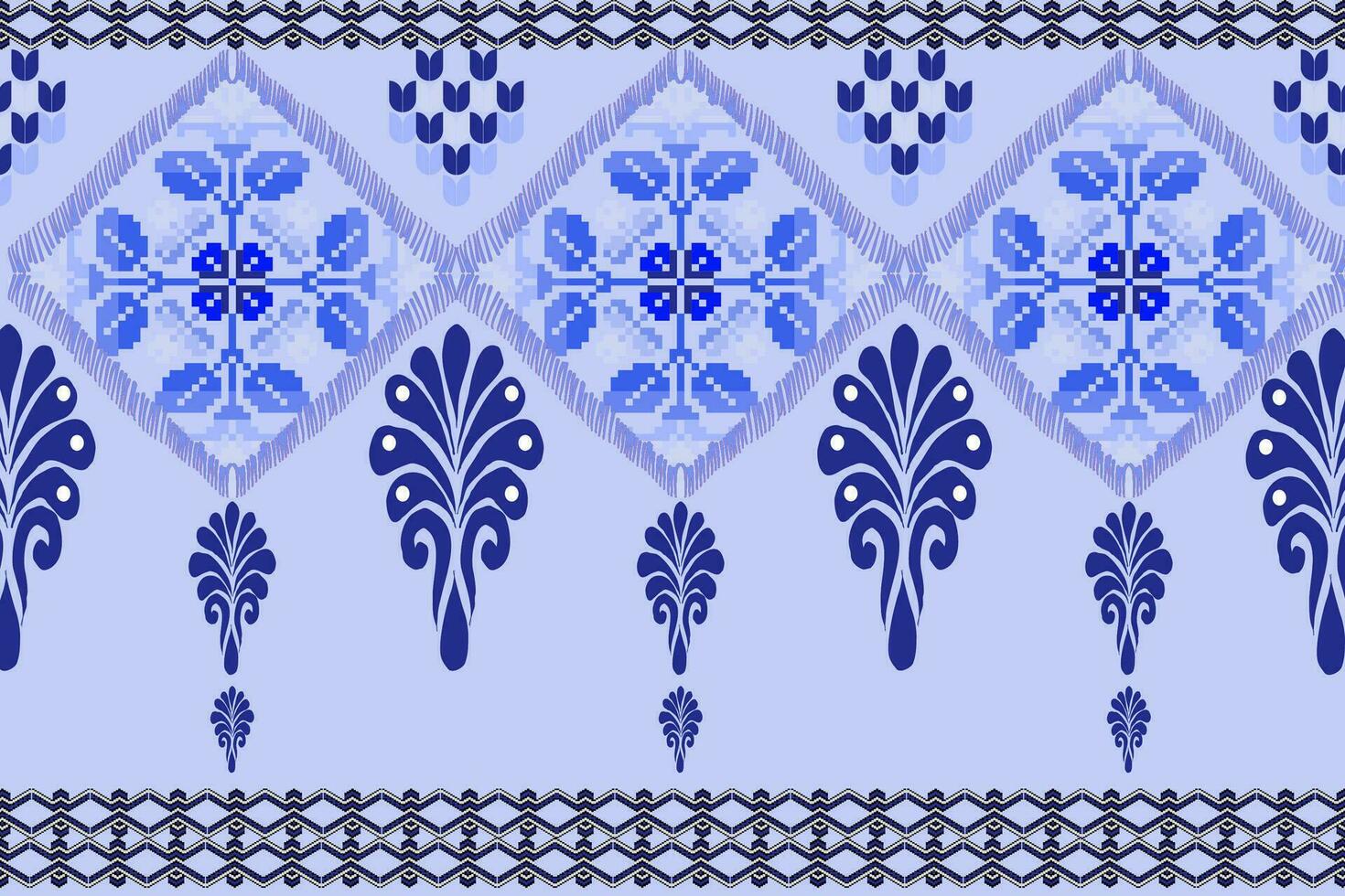 Floral Cross Stitch Embroidery on white background.geometric ethnic oriental seamless pattern traditional.Aztec style abstract vector illustration.design for texture,fabric,clothing,wrapping,sarong.