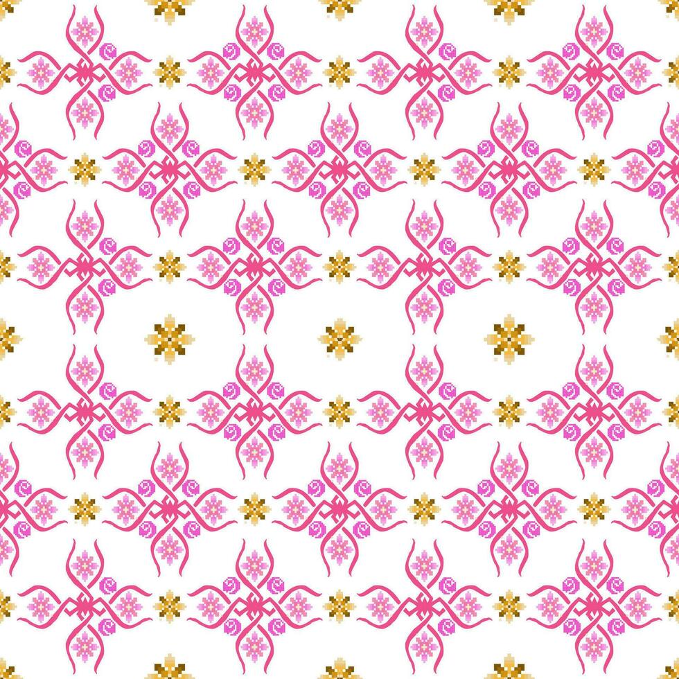 floral cruzar puntada bordado en blanco fondo.geometrico étnico oriental sin costura modelo tradicional.azteca estilo resumen vector ilustración.diseño para textura,tela,ropa,envoltura,pareo.