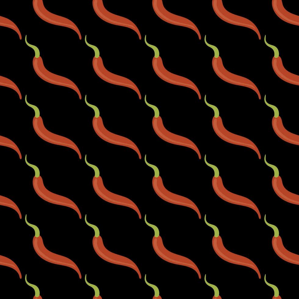 Hot chili peppers. Bright seamless pattern. Sexy, spicy. On a black background. For wallpaper, printing on fabric, packaging, background vector