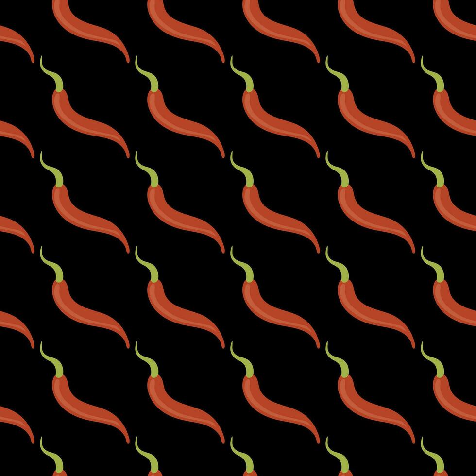 Hot chili peppers. Bright seamless pattern. Sexy, spicy. On a black background. For wallpaper, printing on fabric, packaging, background vector