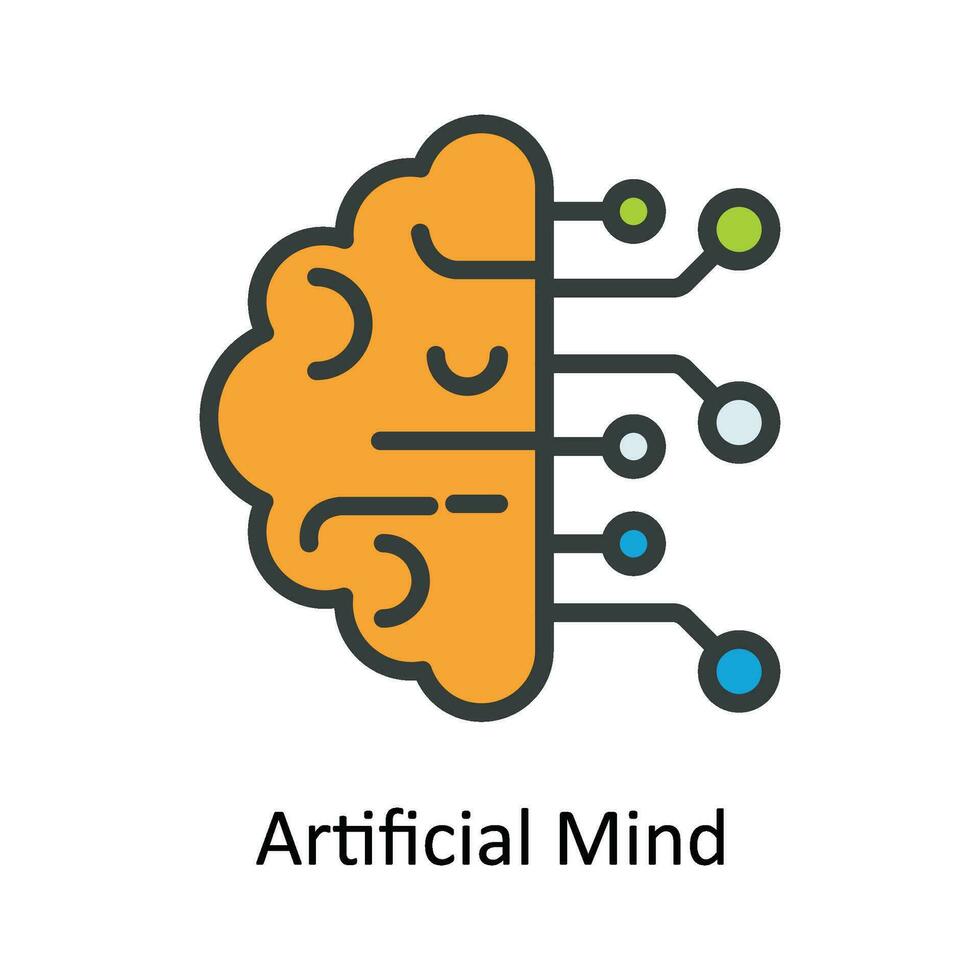 Artificial Mind   Vector Fill outline Icon Design illustration. Network and communication Symbol on White background EPS 10 File