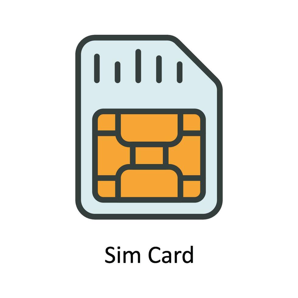Sim Card  Vector Fill outline Icon Design illustration. Network and communication Symbol on White background EPS 10 File
