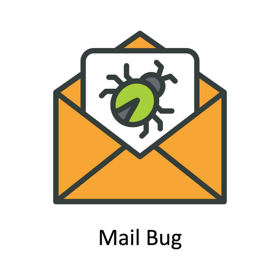 Mail Bug Vector Fill outline Icon Design illustration. Cyber security  Symbol on White background EPS 10 File