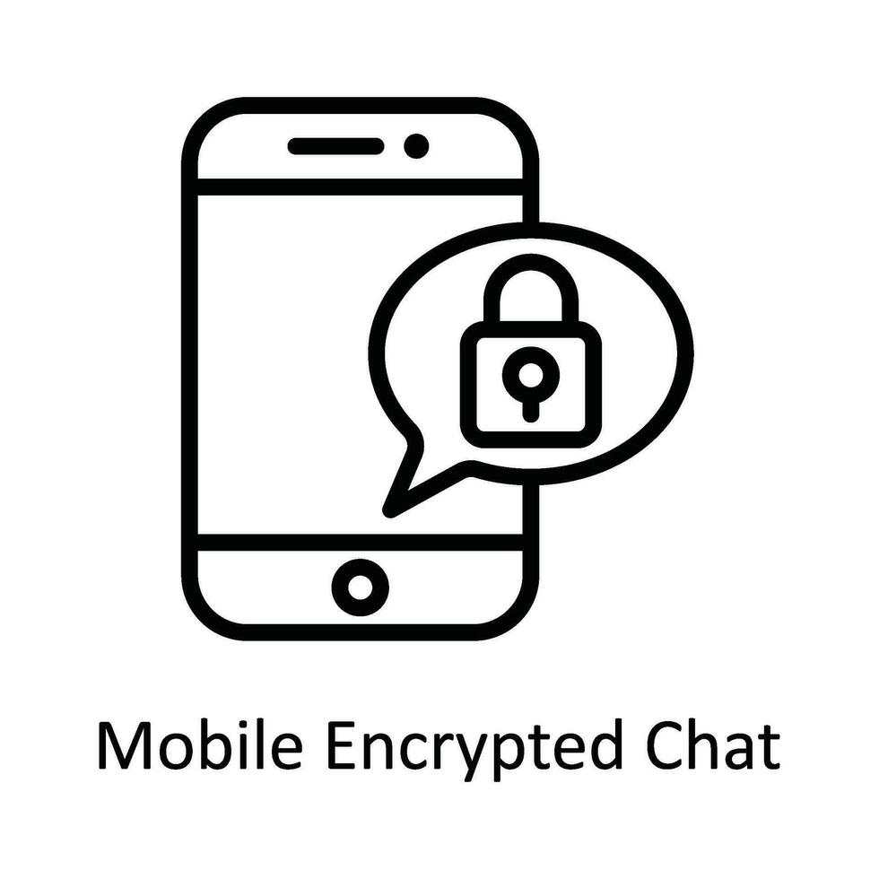 Mobile Encrypted Chat Vector  outline Icon Design illustration. Cyber security  Symbol on White background EPS 10 File