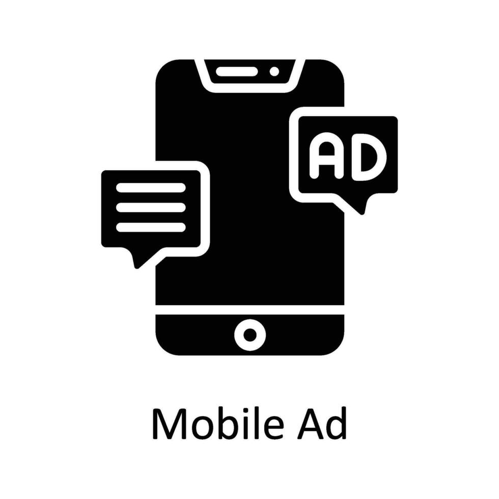 móvil anuncio vector sólido icono diseño ilustración. digital márketing símbolo en blanco antecedentes eps 10 archivo