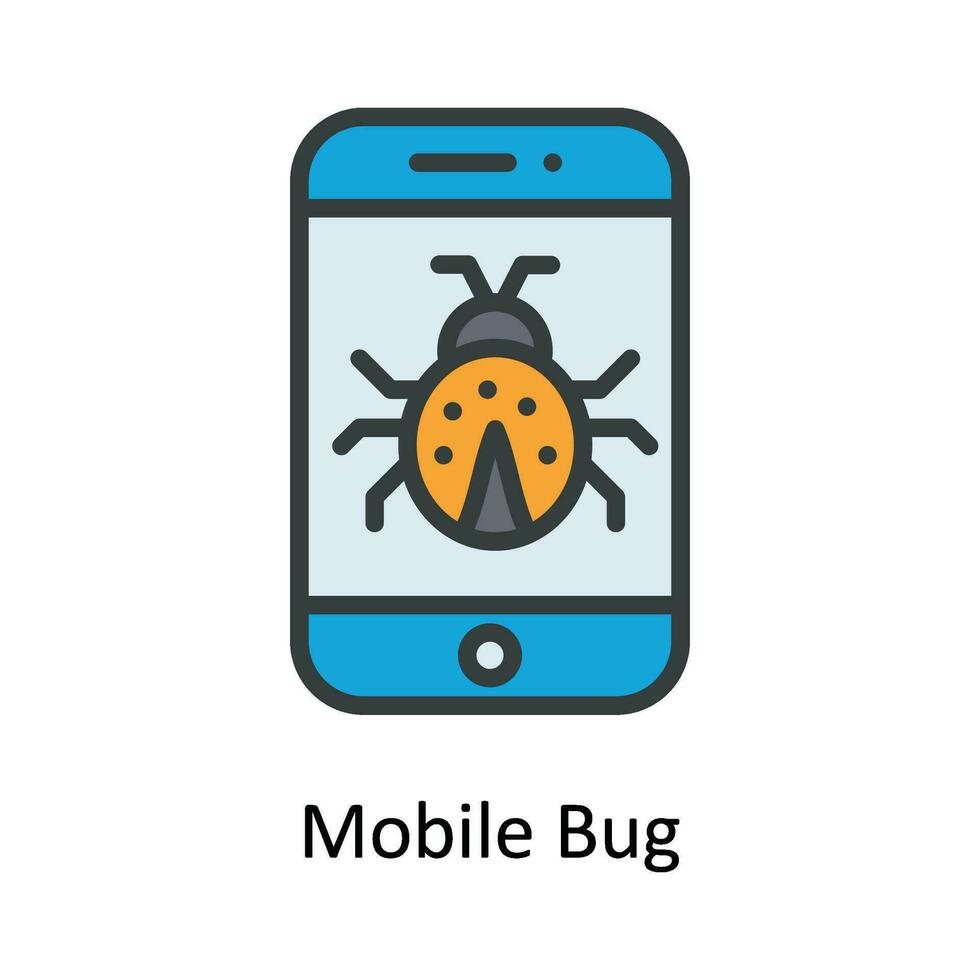 Mobile Bug Vector Fill outline Icon Design illustration. Cyber security  Symbol on White background EPS 10 File