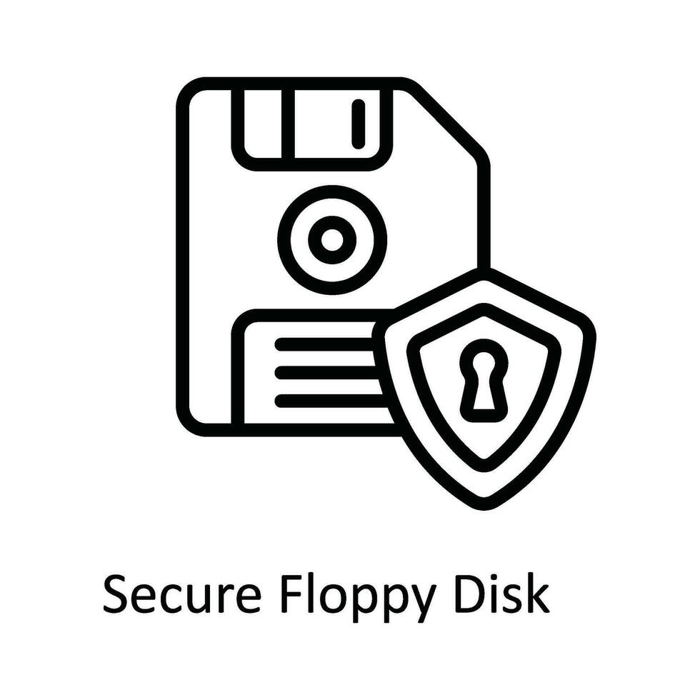 Secure Floppy Disk Vector  outline Icon Design illustration. Cyber security  Symbol on White background EPS 10 File