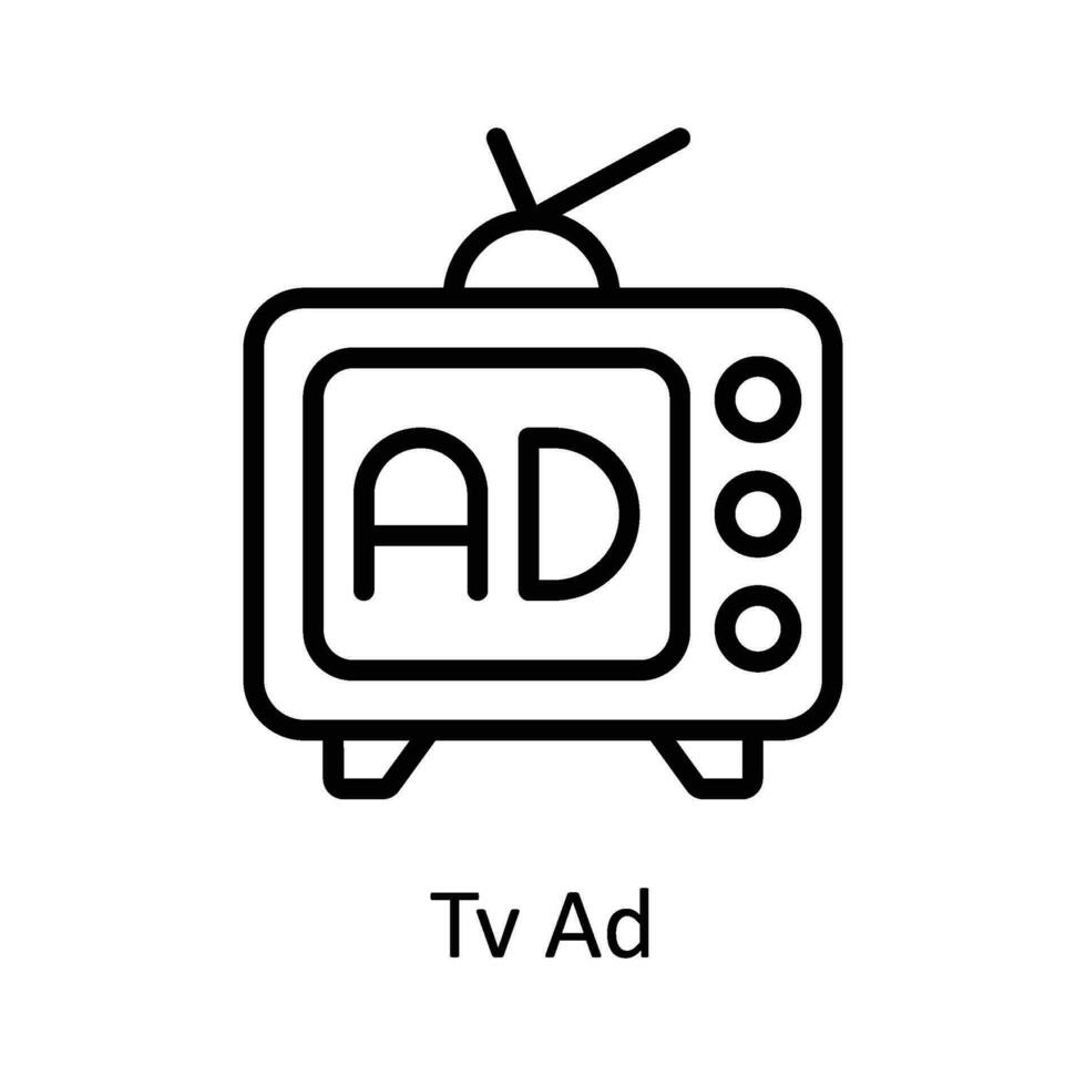 televisión anuncio vector contorno icono diseño ilustración. digital márketing símbolo en blanco antecedentes eps 10 archivo