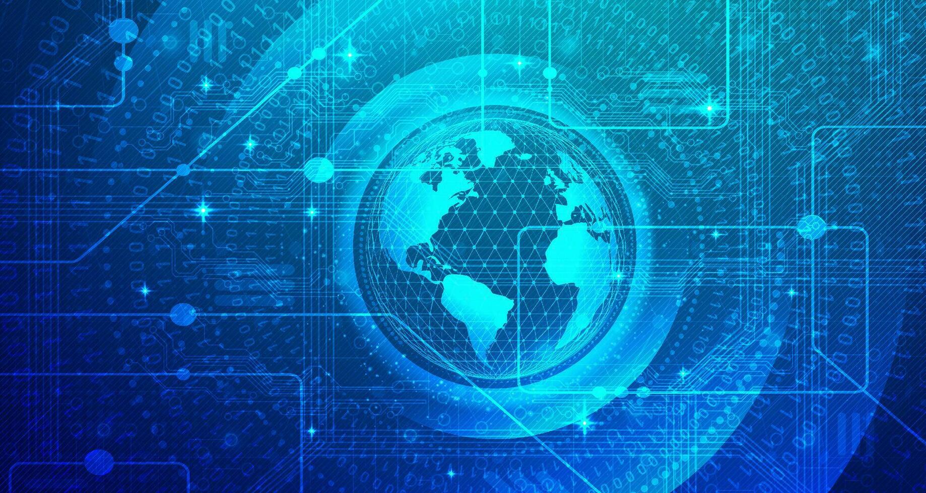tecnología digital en todo el mundo red global conexión a Internet fondo verde azul, tecnología cibernética abstracta mundo futurista, ai big data, innovación 5g wifi inalámbrico futuro, vector de ilustración 3d