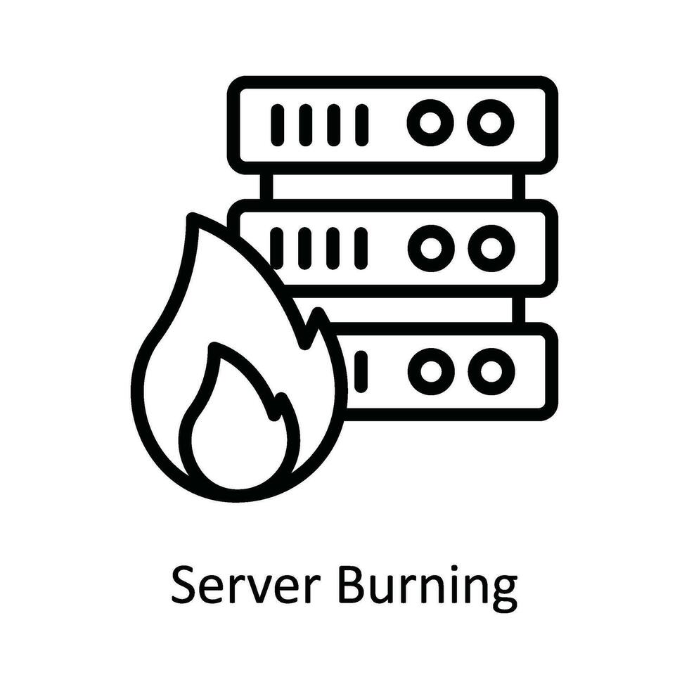 Server Burning Vector  outline Icon Design illustration. Cyber security  Symbol on White background EPS 10 File