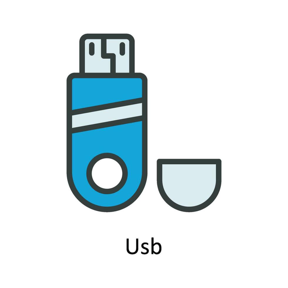 Usb  Vector Fill outline Icon Design illustration. Network and communication Symbol on White background EPS 10 File