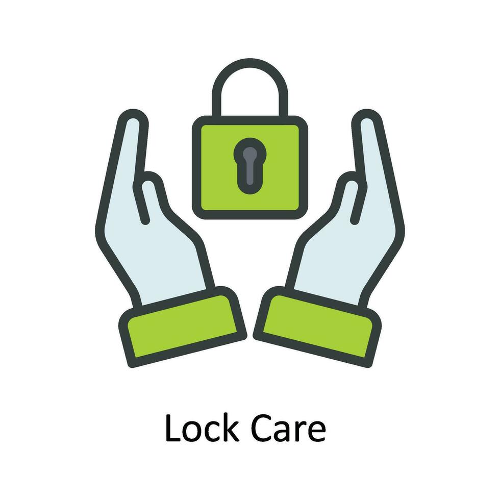 Lock Care  Vector Fill outline Icon Design illustration. Cyber security  Symbol on White background EPS 10 File
