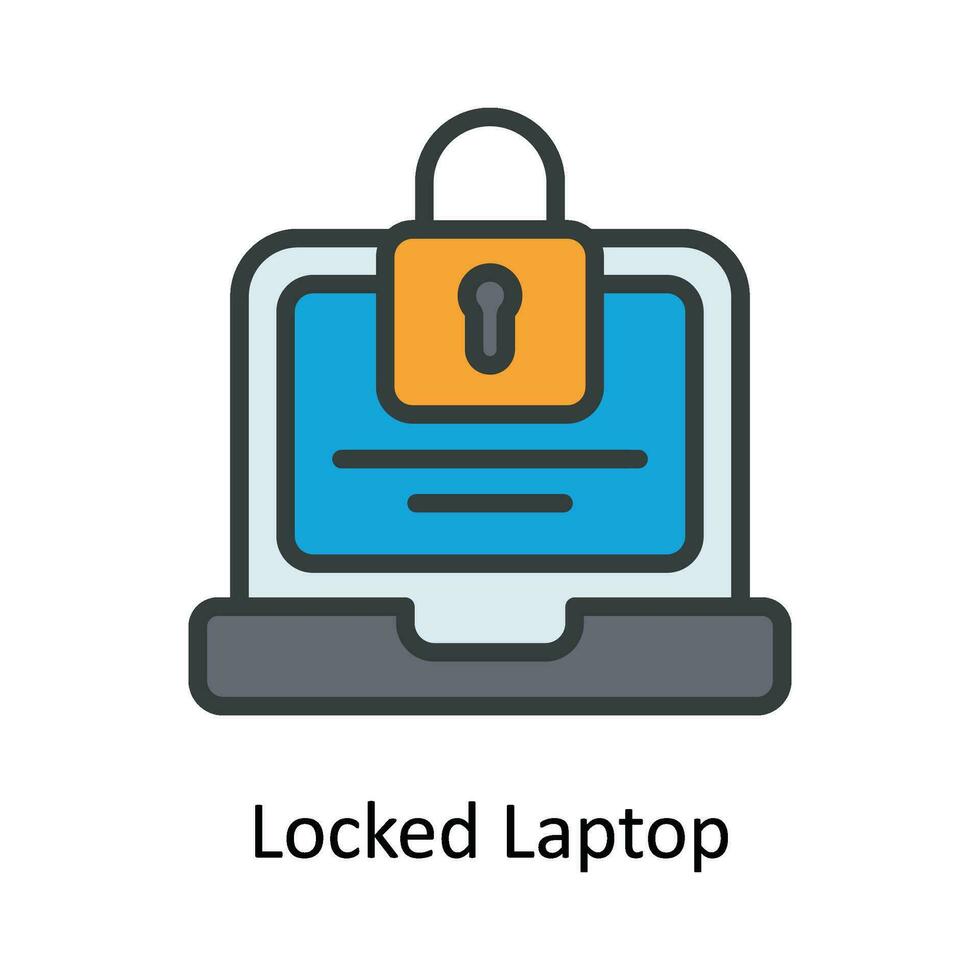 Locked Laptop Vector Fill outline Icon Design illustration. Cyber security  Symbol on White background EPS 10 File