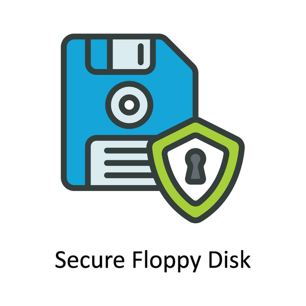 Secure Floppy Disk Vector Fill outline Icon Design illustration. Cyber security  Symbol on White background EPS 10 File