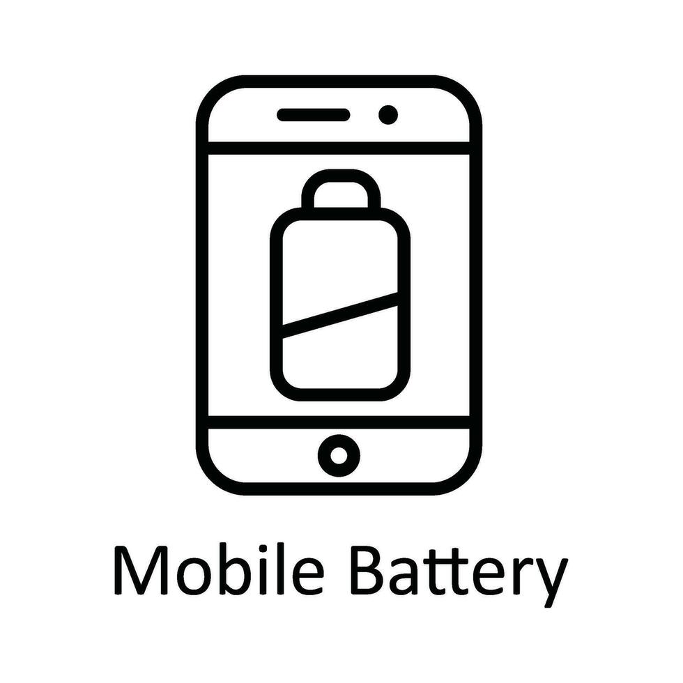 Mobile Battery Vector   outline Icon Design illustration. Multimedia Symbol on White background EPS 10 File