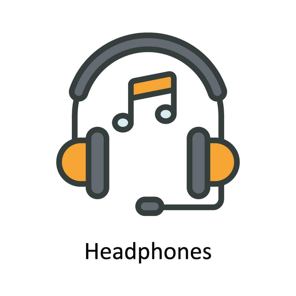 Headphones Vector  Fill outline Icon Design illustration. Multimedia Symbol on White background EPS 10 File