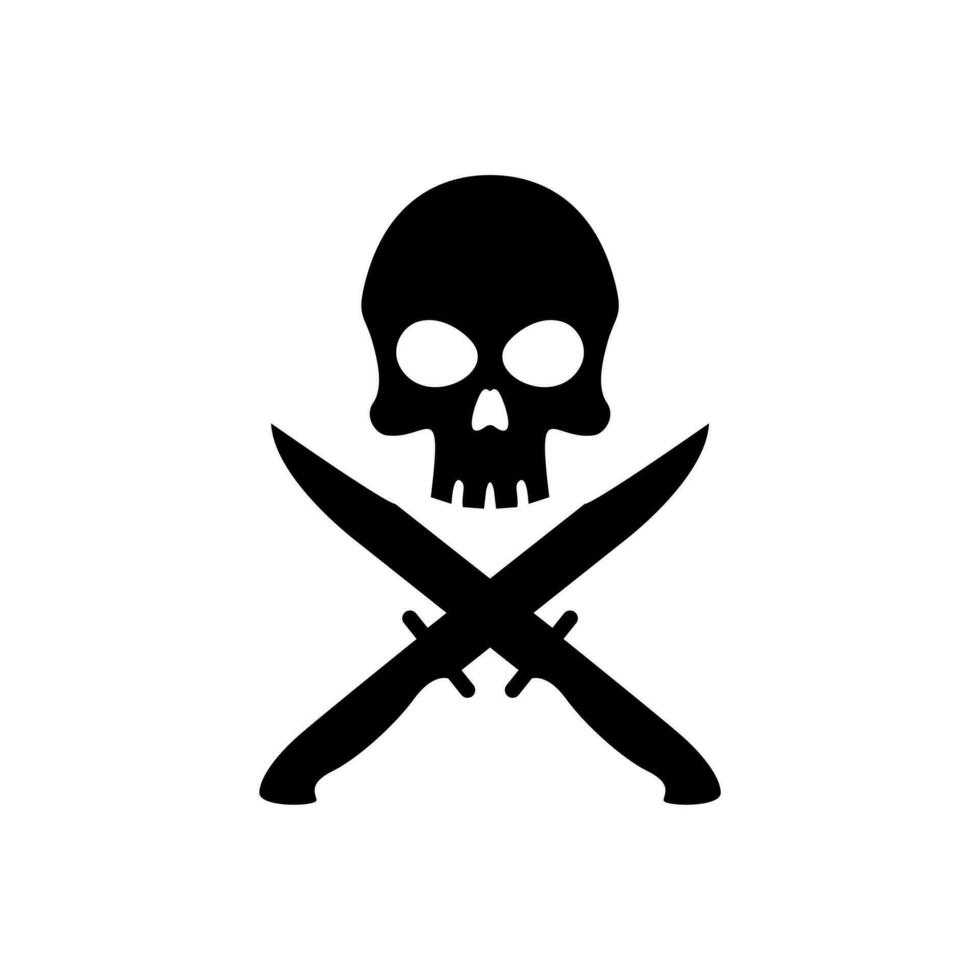skull with dagger or knife black symbol. silhouette skull logo vector
