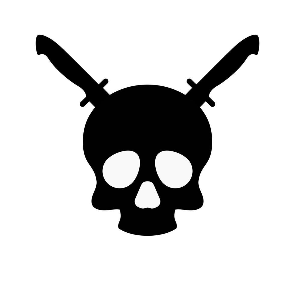 skull with dagger or knife black symbol. silhouette skull logo vector
