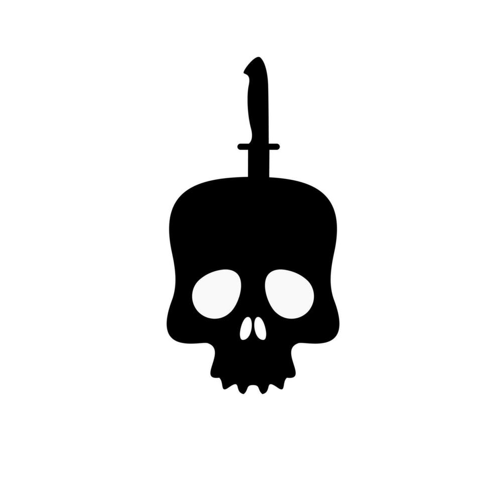 cráneo con daga o cuchillo negro símbolo. silueta cráneo logo vector