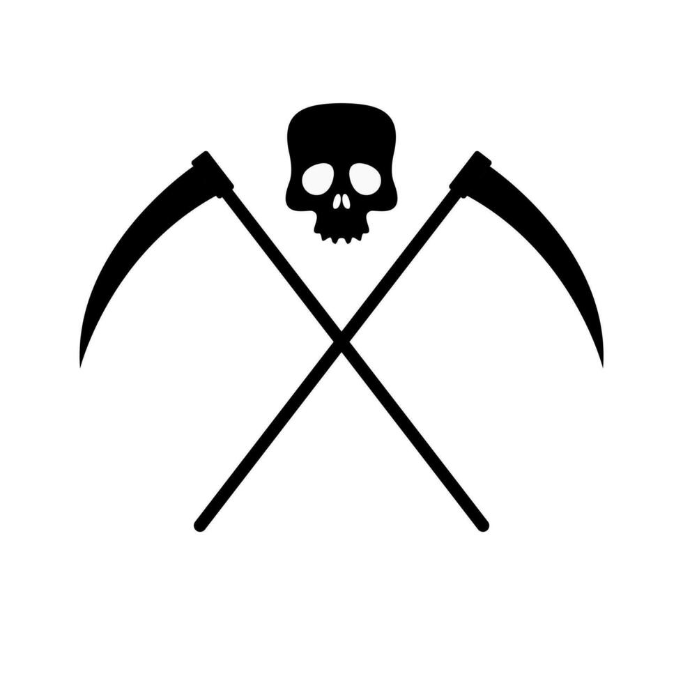 cráneo con guadaña símbolo vector ilustración. segador icono
