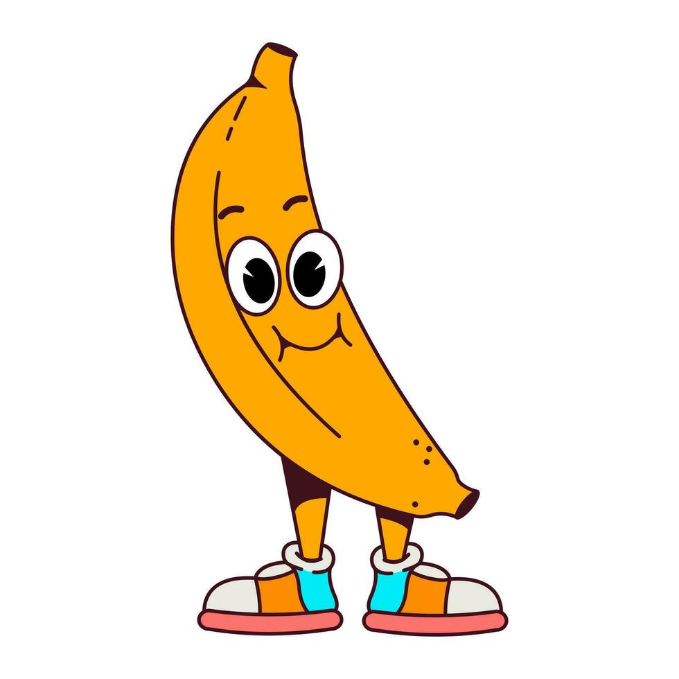 vector retro dibujos animados Fruta plátano personaje.