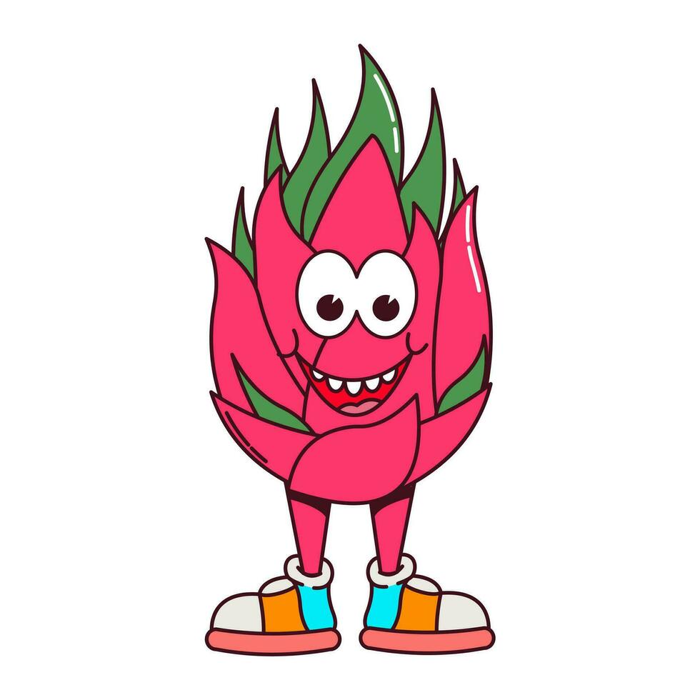 Vector retro cartoon fruit pittaya character.