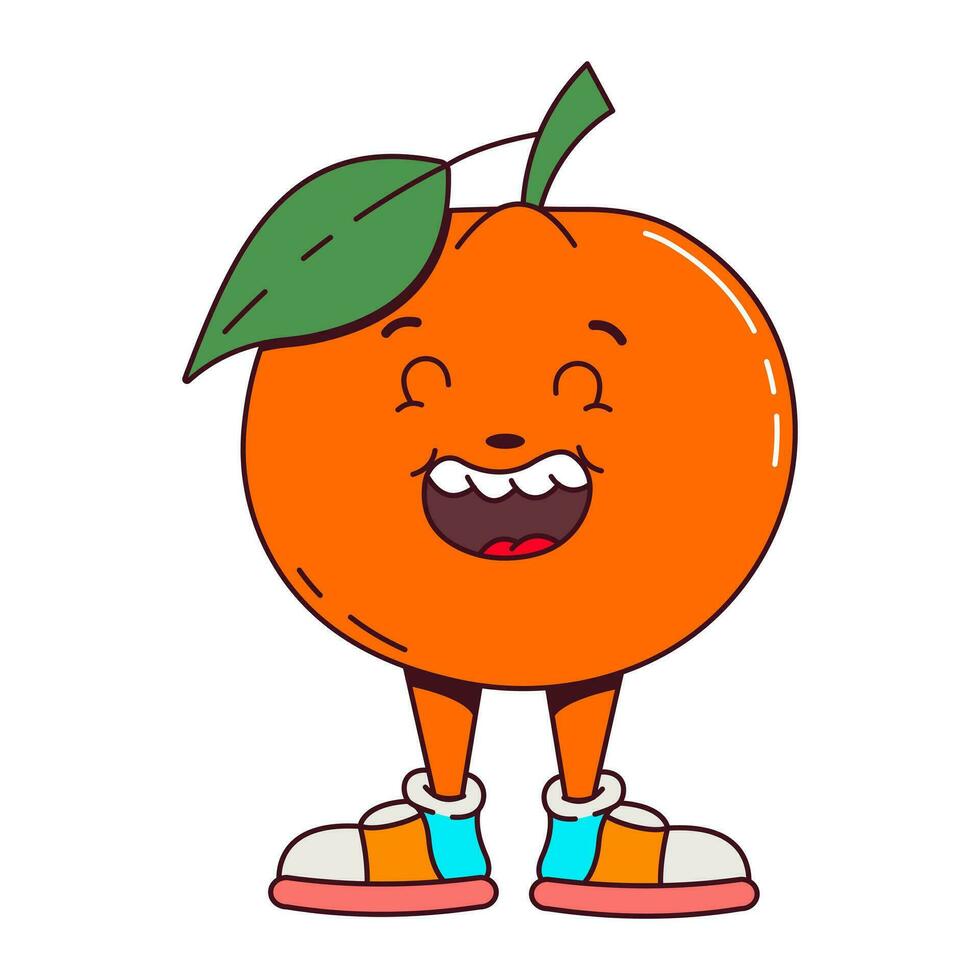 vector retro dibujos animados Fruta naranja personaje.
