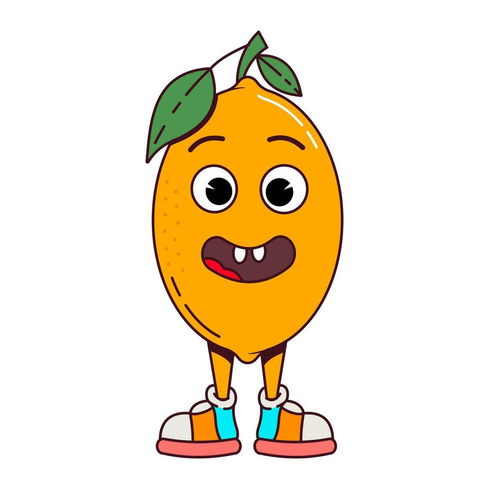 Vector retro cartoon fruit lemon character.