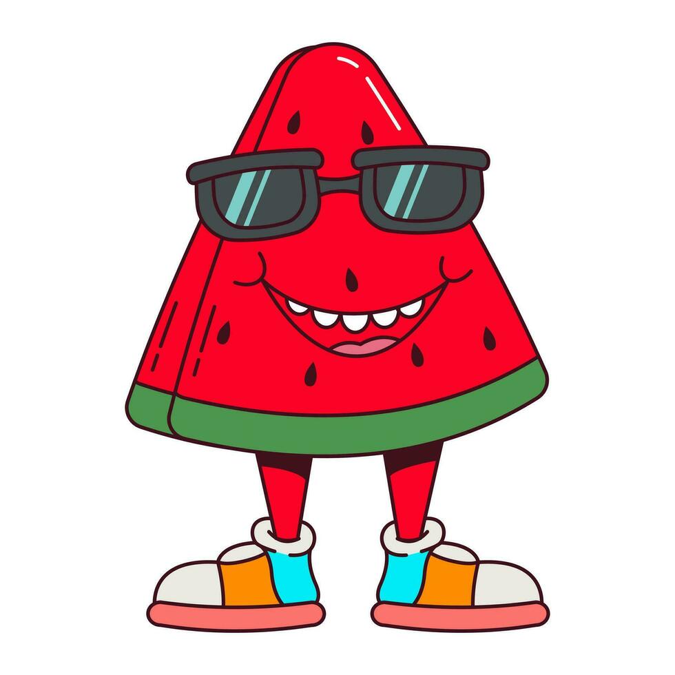 Vector retro cartoon fruit watermelon character.