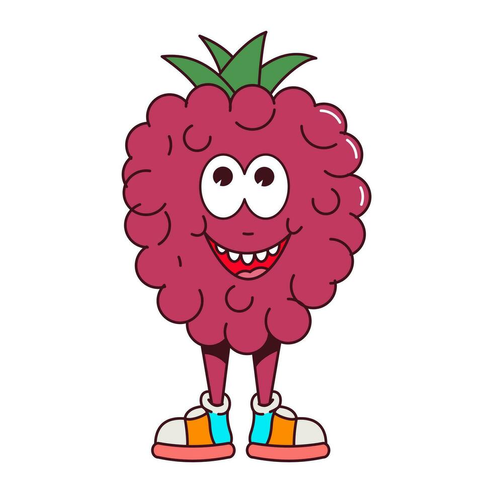 Vector retro cartoon fruit raspberry character.