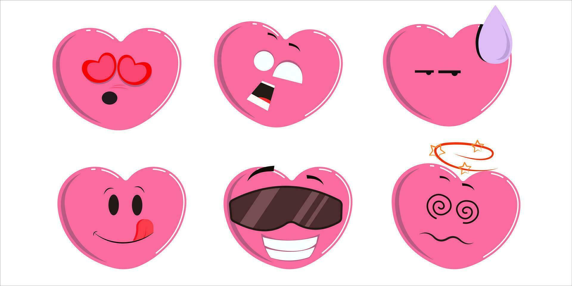 Cartoon heart character. Cute love symbols with faces different poses, vector