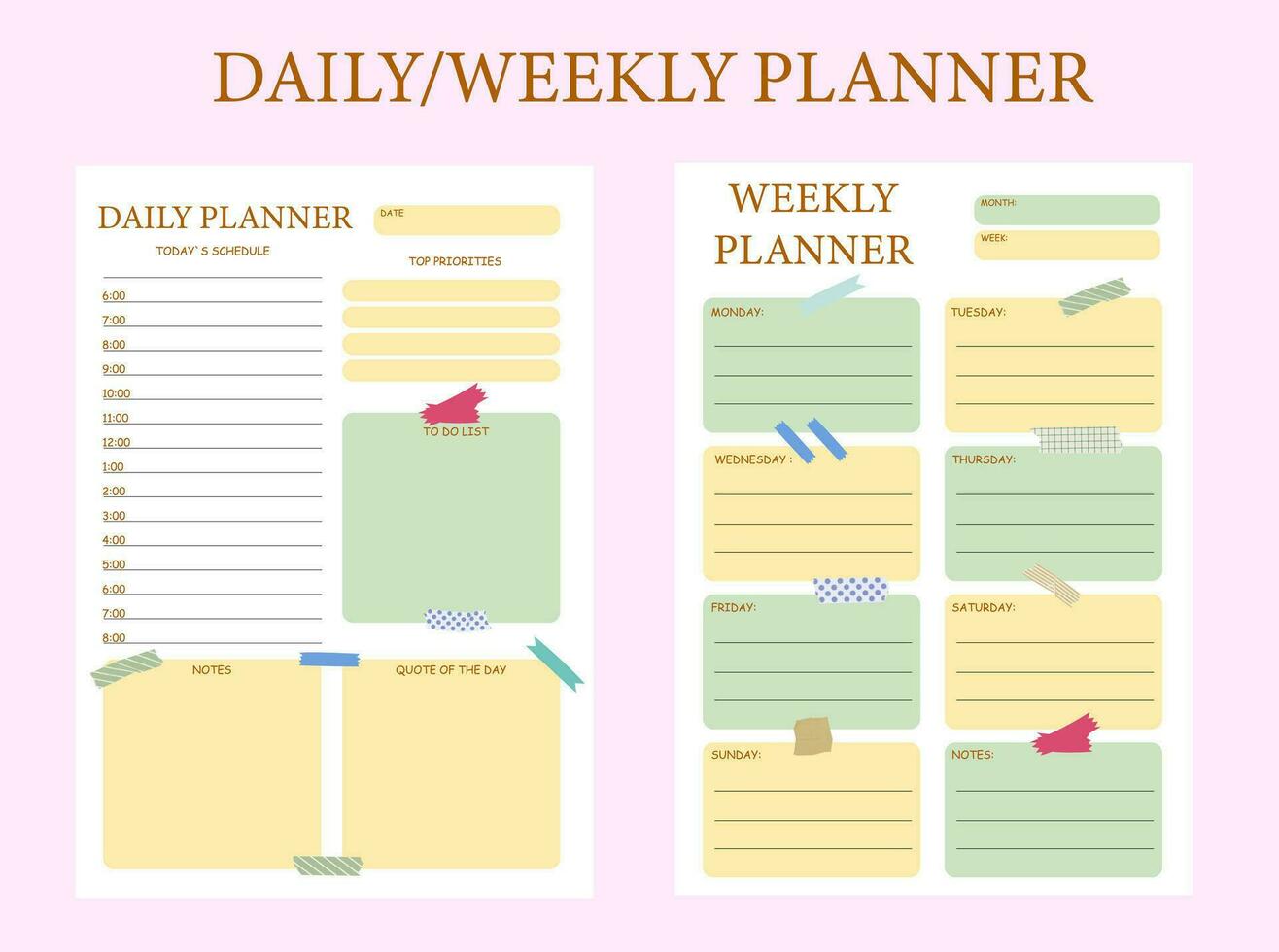 planners and to do list with home doodle decor illustrations. Template for agenda, schedule, planners, checklists, notebooks, cards and other stationery vector