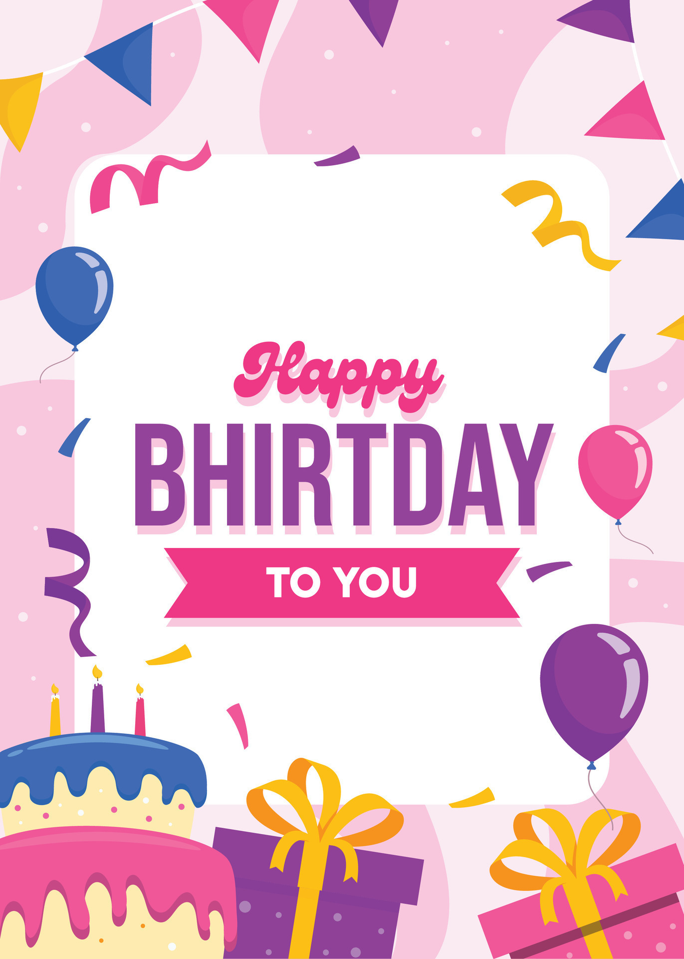 illustration vector Happy birthday greeting card with balloons and cake ...