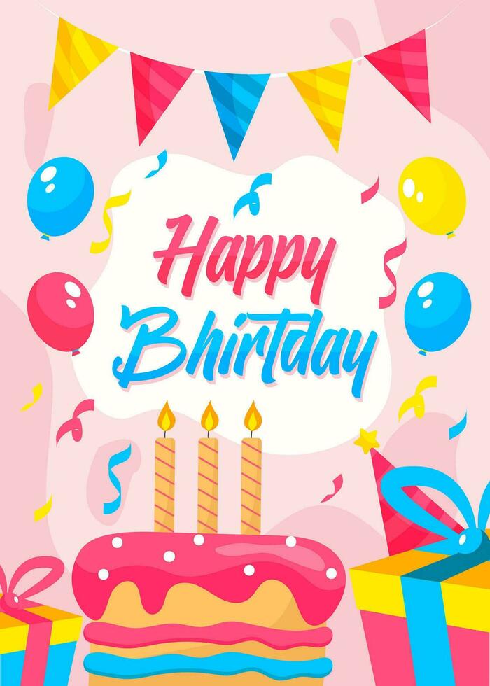 illustration vector Happy birthday greeting card with balloons and cake. Fit for background, banner, greeting card. Vector eps 10