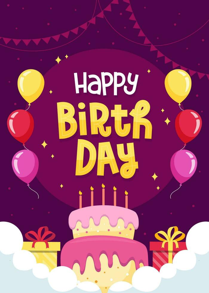 illustration vector Happy birthday greeting card with balloons and cake. Fit for background, banner, greeting card. Vector eps 10