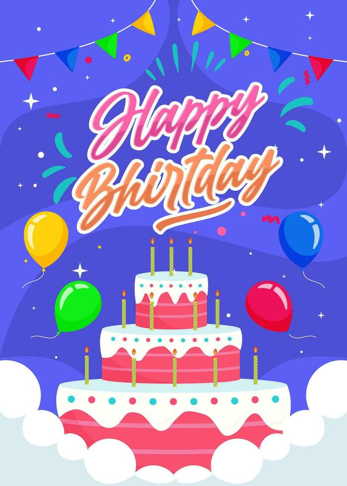 illustration vector Happy birthday greeting card with balloons and cake. Fit for background, banner, greeting card. Vector eps 10