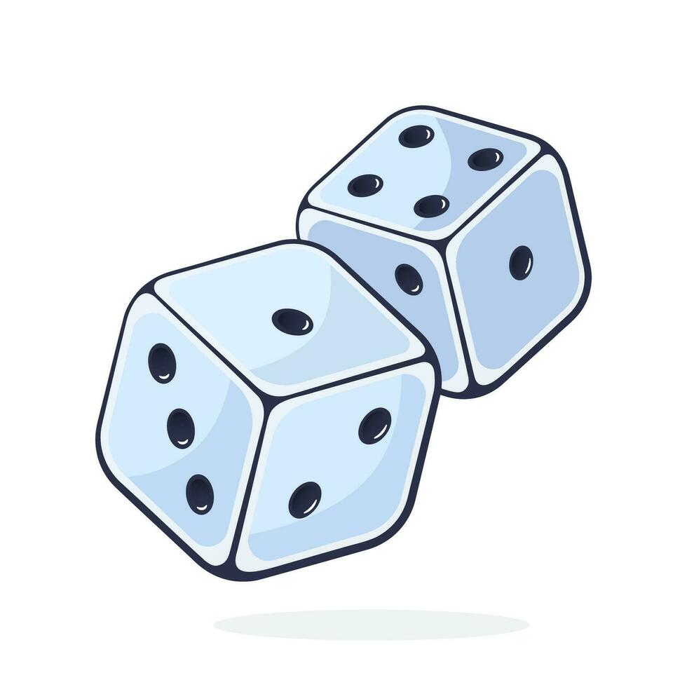 Cartoon illustration of two white dice with contour vector