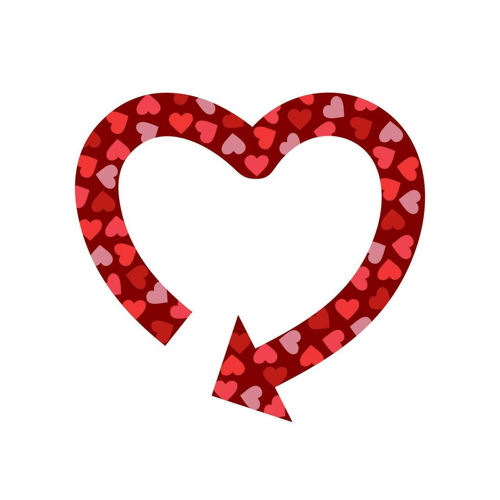 Red arrow create a heart shape. Vector illustration with heart ornaments.