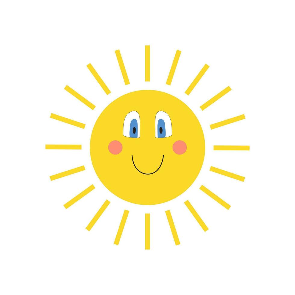 Funny sun icon illustration isolated on white background. Flat style. Vector template