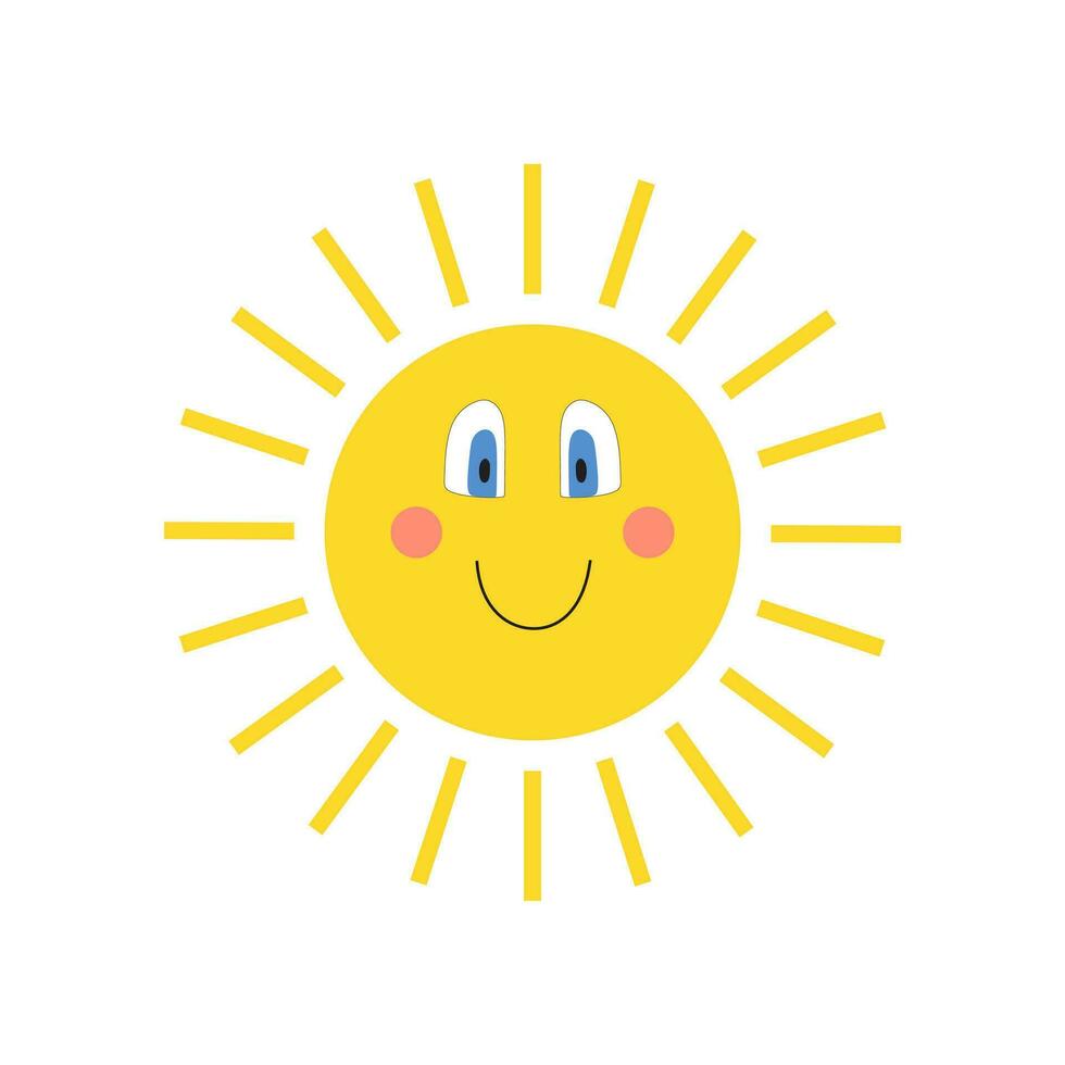 Funny sun icon illustration isolated on white background. Flat style. Vector template