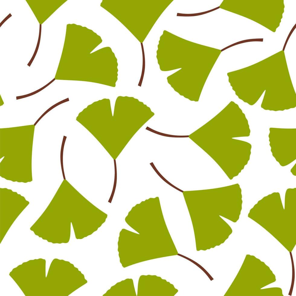 Green Ginkgo leaves background. Seamless Pattern with Ginkgo Tree Leaves on white background. Sketch vector. vector