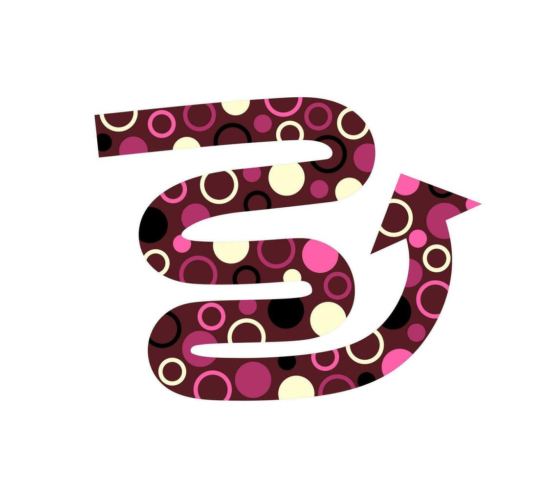 Ornamental wavy arrow vector icon with circles and dots ornament. Pink colors.