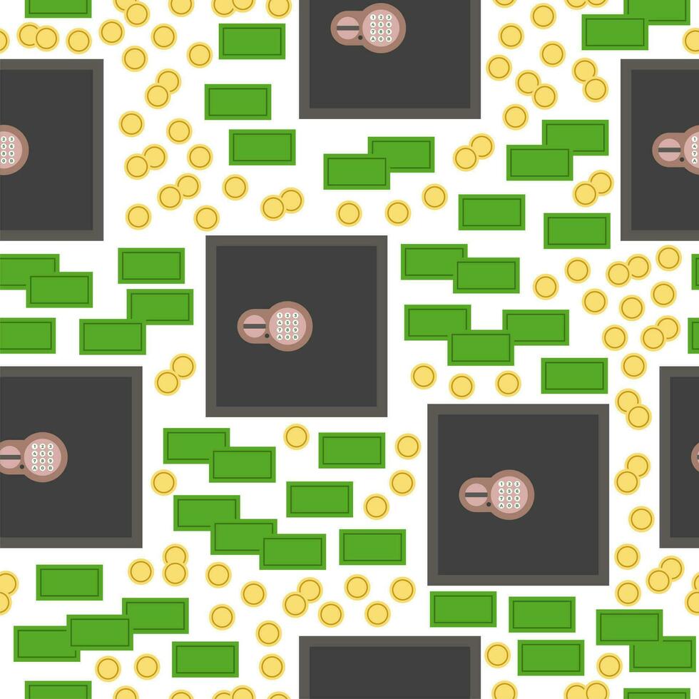 Safe and money, coins seamless pattern on white background. vector