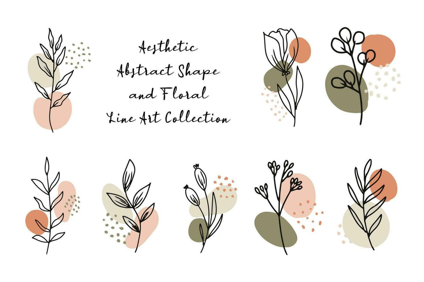 Aesthetic Abstract Shape and Floral Line Art Collection vector