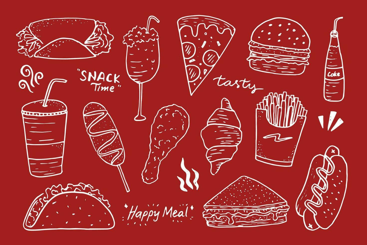 Cute Fast Food and Drink Doodle vector