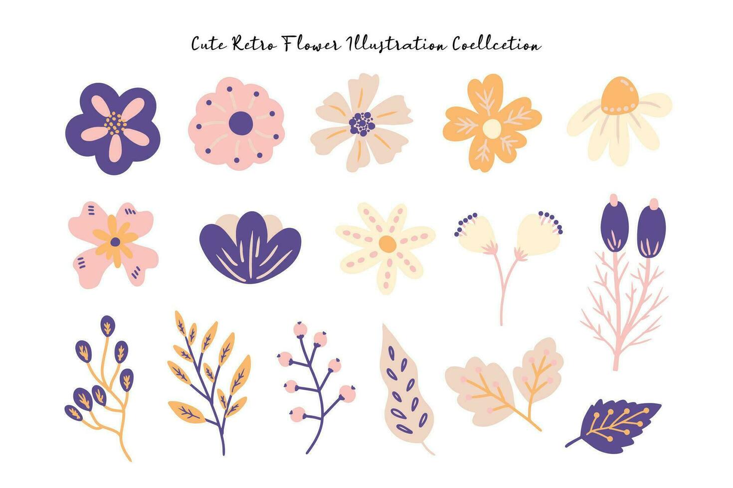 Cute Retro Modern Flower Flat Design Collection vector