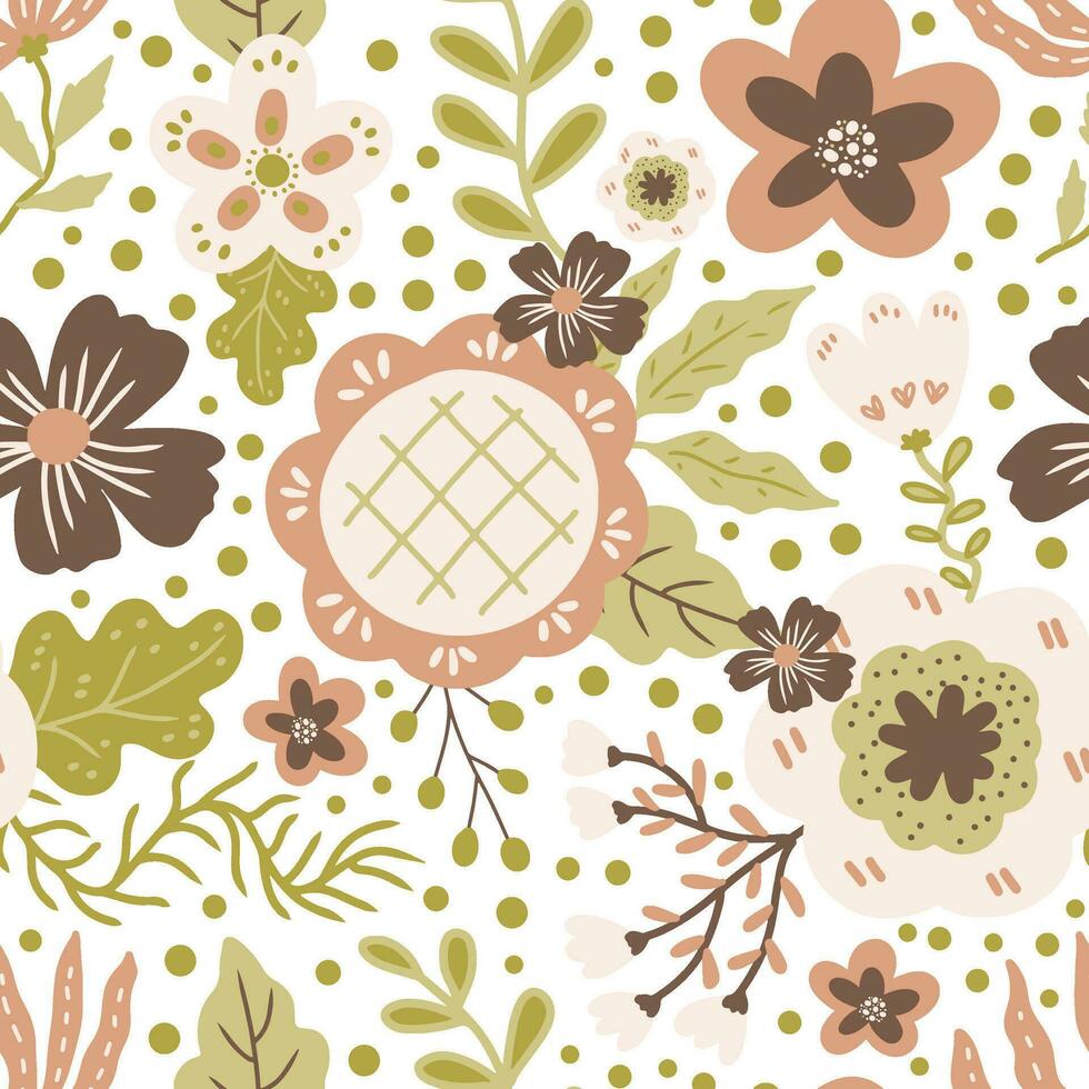 Cute Soft Color Floral Illustration Seamless Pattern vector