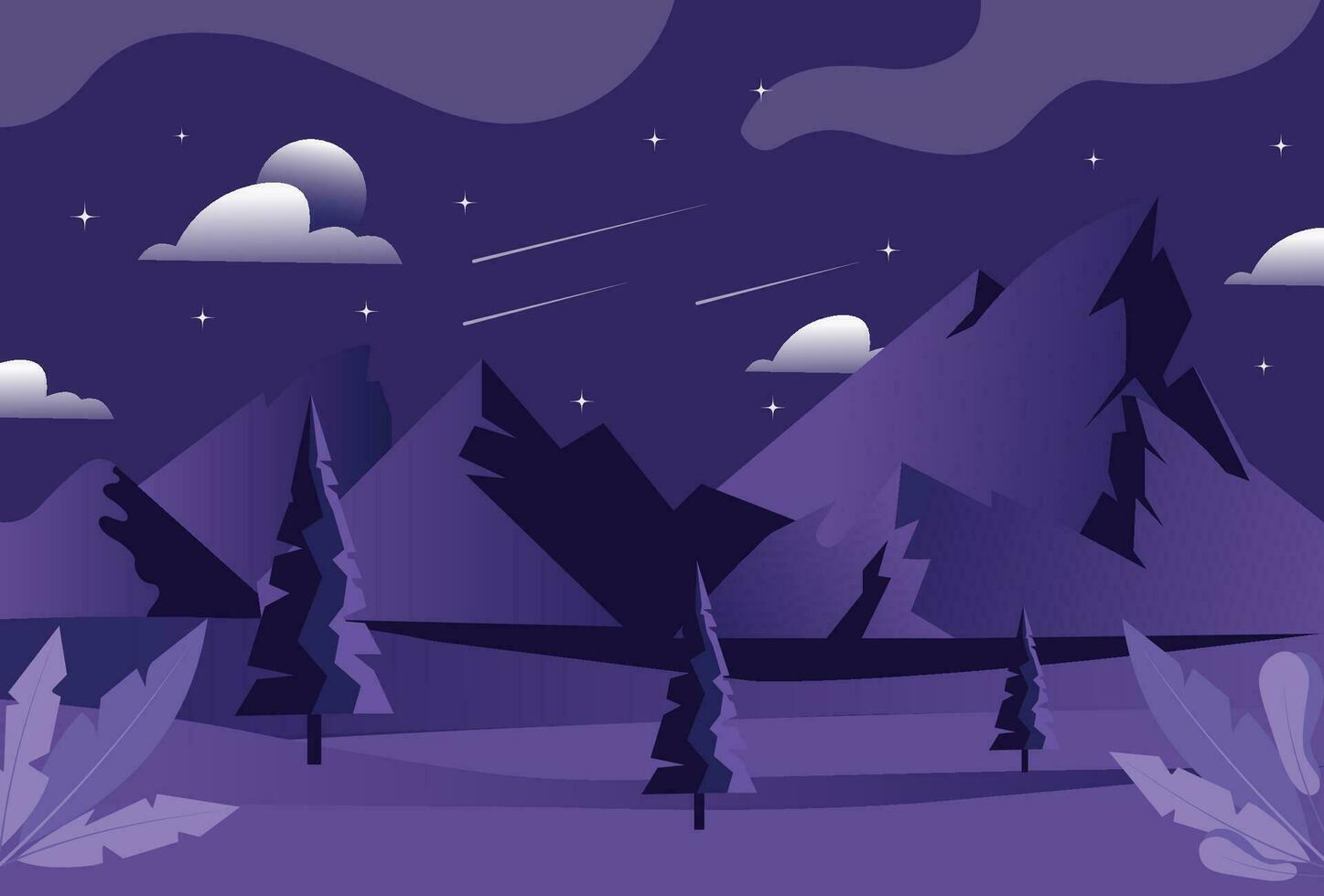 Night Scene Landscape Design Free Vector